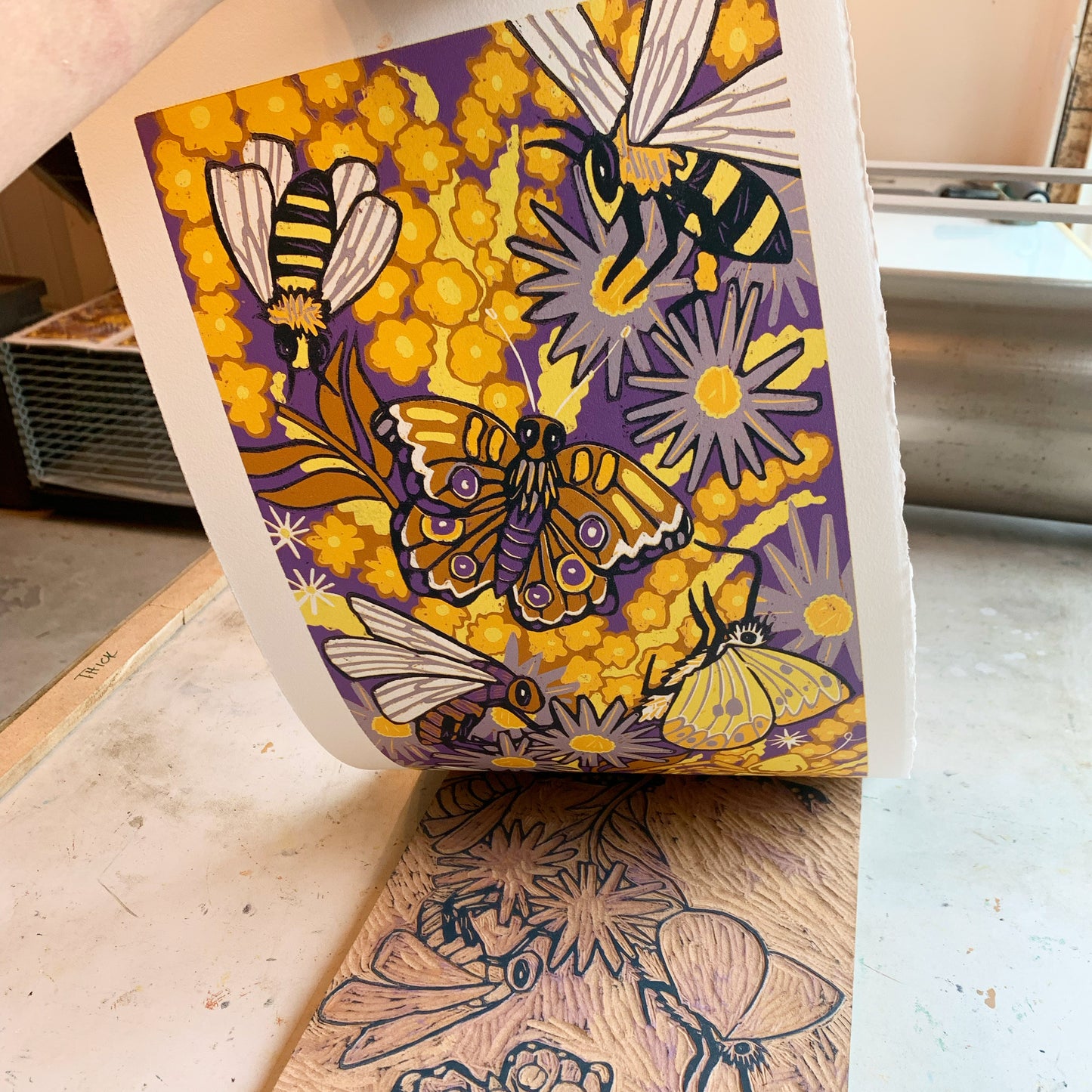 Aster and Goldenrod original woodcut