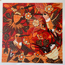 Load image into Gallery viewer, Large Hummingbird and spiderweb original woodcut