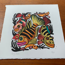 Load image into Gallery viewer, Rainbow Cichlid inspired Linocut
