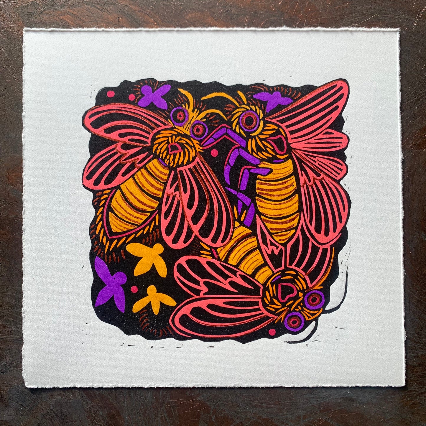 Glowing Lightning bug linocut