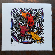 Load image into Gallery viewer, Colorful finch linocut
