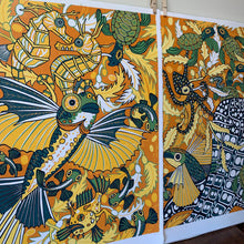 Load image into Gallery viewer, Flying fish and whale shark original Woodcut