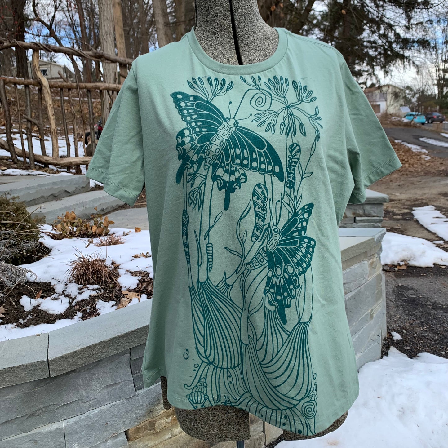 Sage color handprinted fennel shirt, October Pre-order