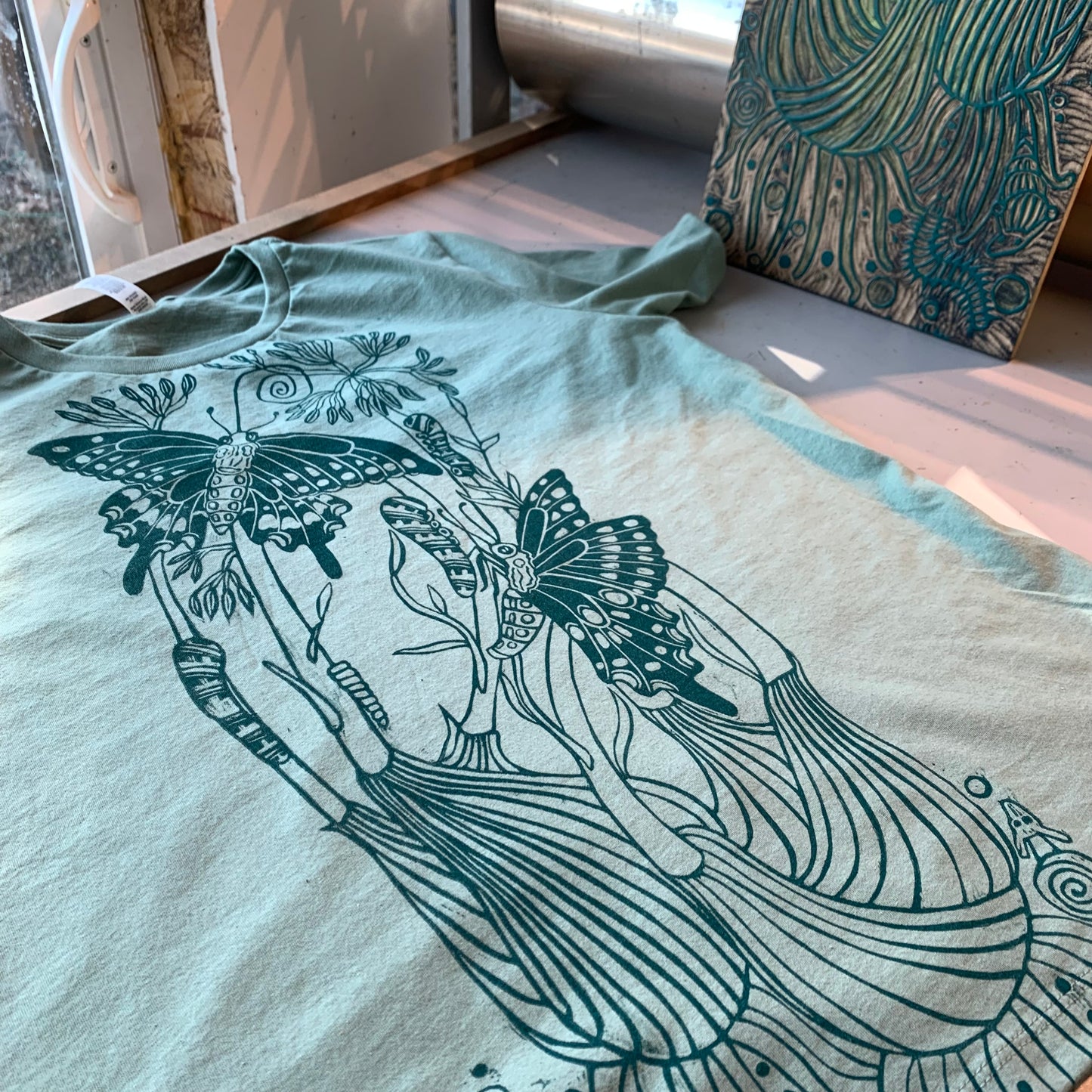 Sage color handprinted fennel shirt, October Pre-order