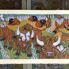 Load image into Gallery viewer, American Bison and Karner Blue Butterfly and Lupine orignal woodcut