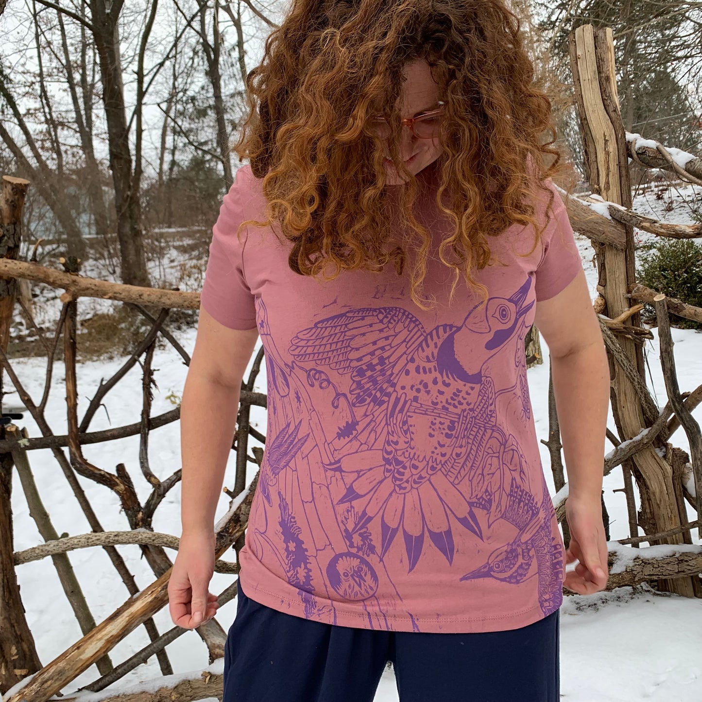 Handprinted northern flicker shirt, October Pre-Order