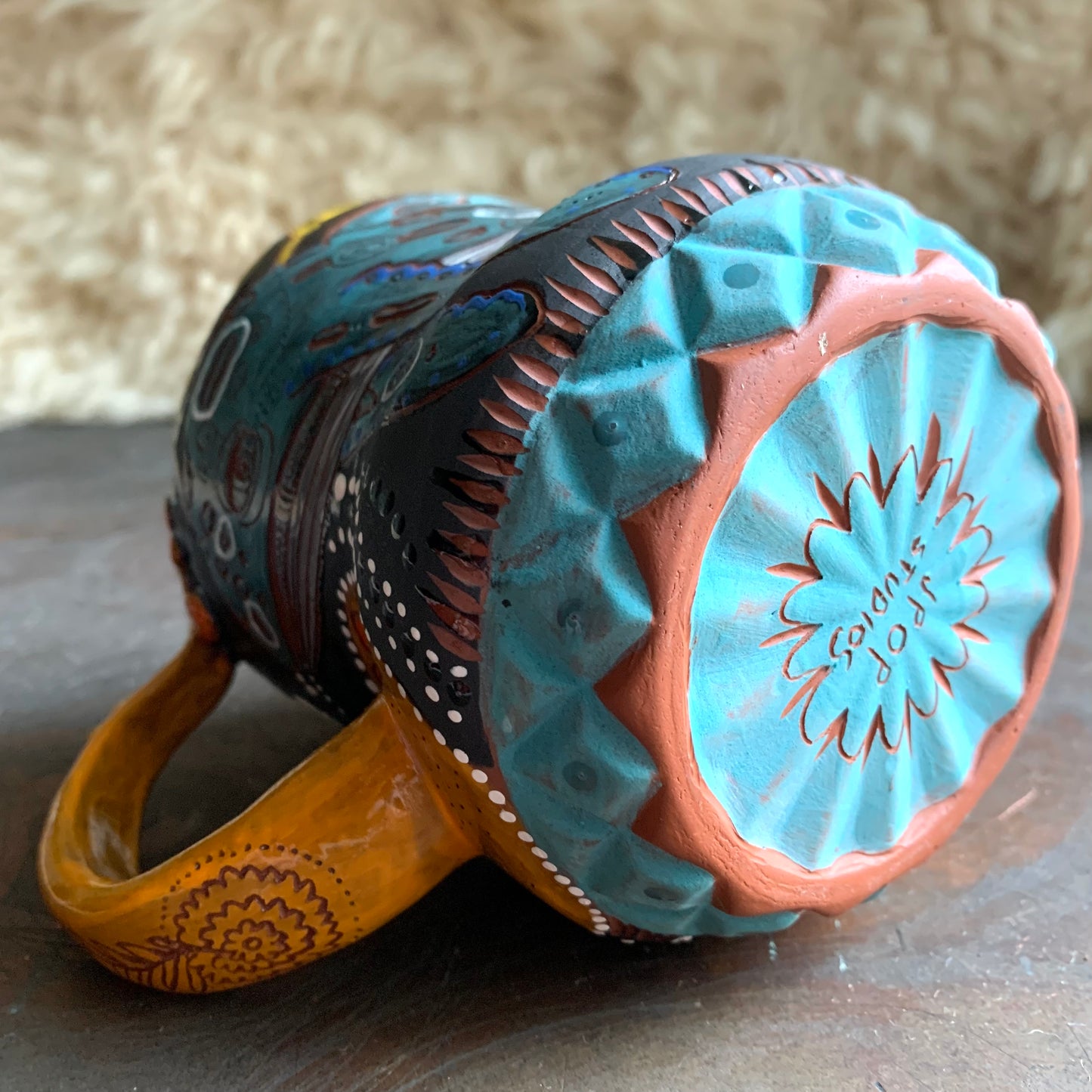 Humpback whale and bull kelp with barnacle handle mug