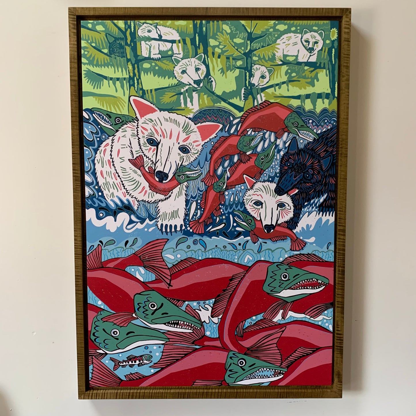 Pre-order Spirit Bear woodcut framed