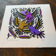 Load image into Gallery viewer, Purple finch linocut