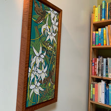 Load image into Gallery viewer, Pre order Darwins orchid woodcut framed in nutmeg natural curly maple