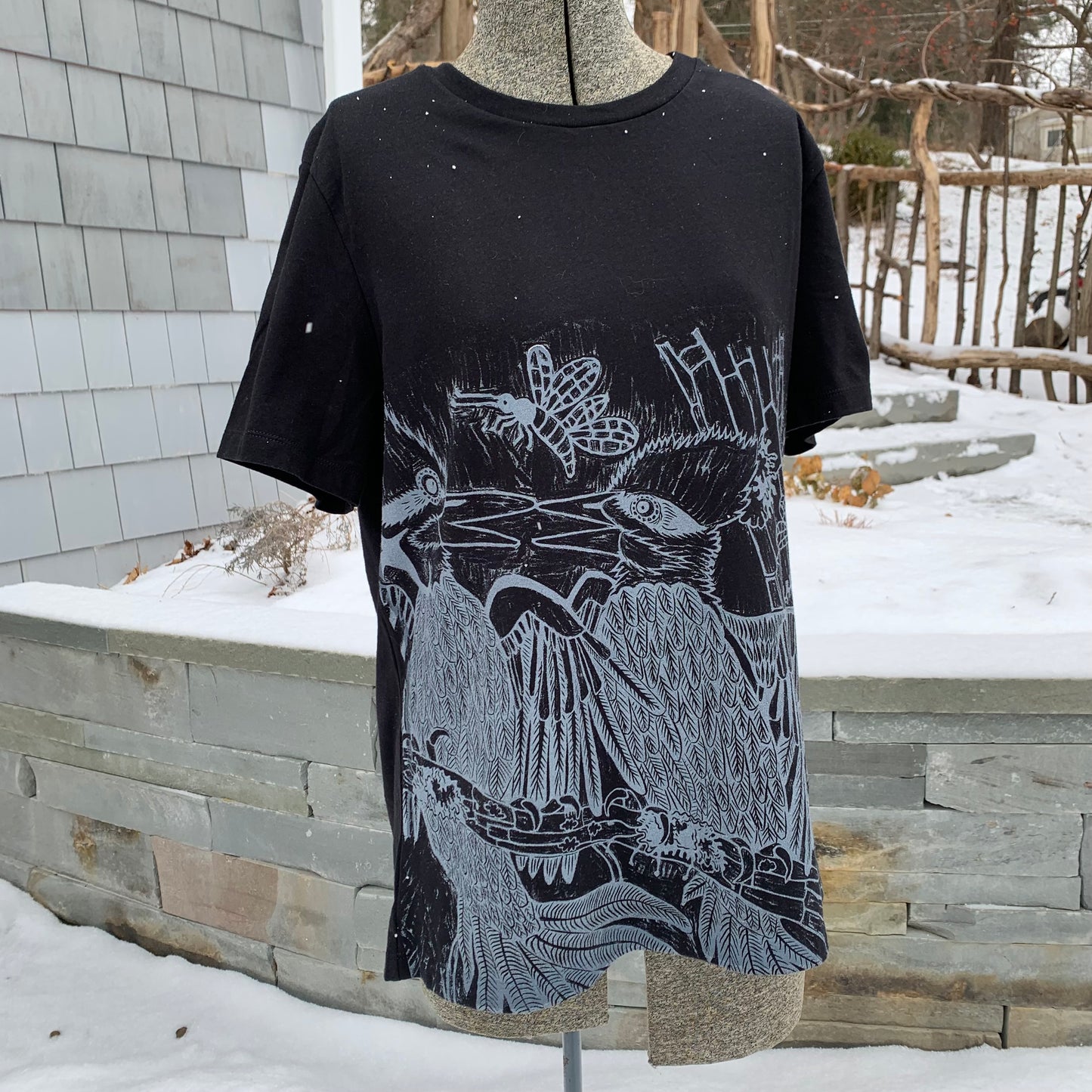 Handprinted pileated woodpecker shirt, October Pre-order
