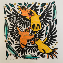 Load image into Gallery viewer, Orange and yellow finch linocut
