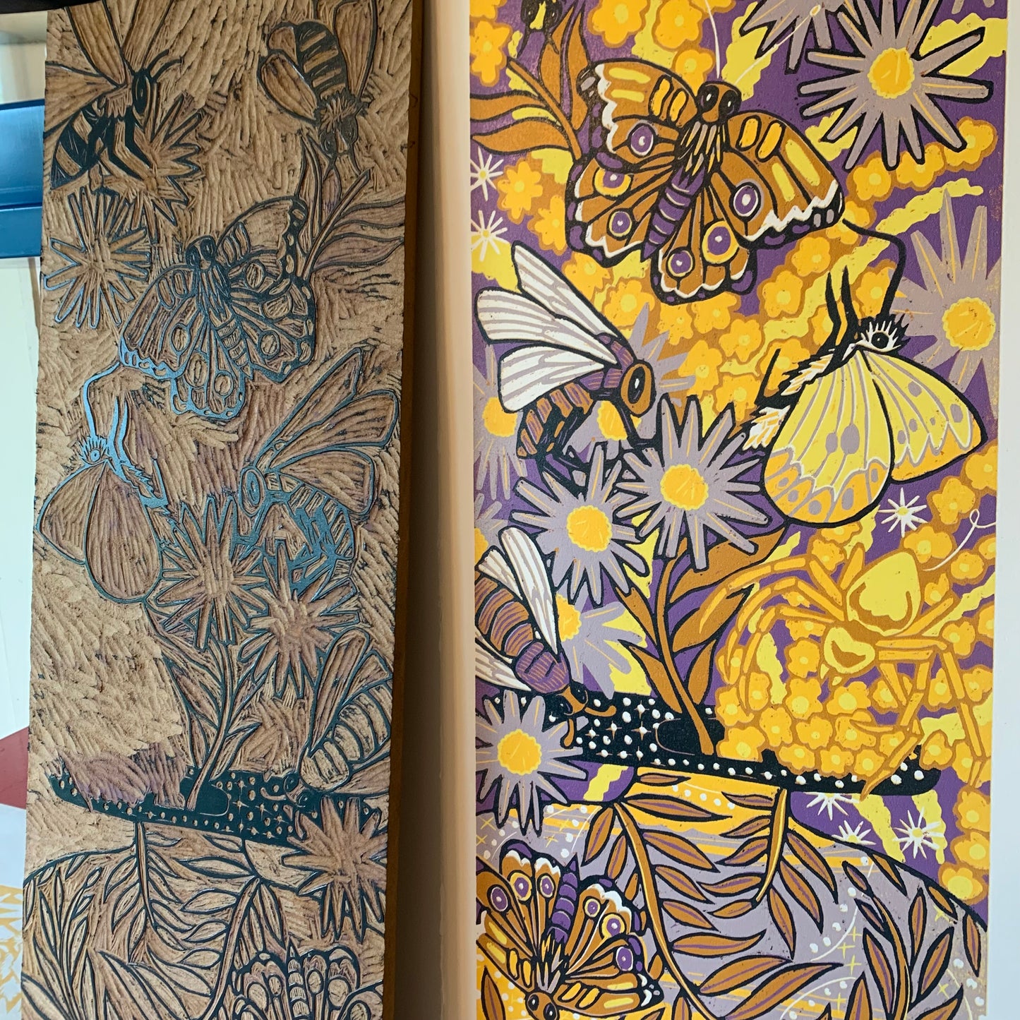 Aster and Goldenrod original woodcut