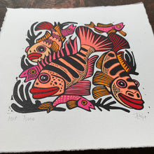 Load image into Gallery viewer, Pink Cichlid inspired Linocut
