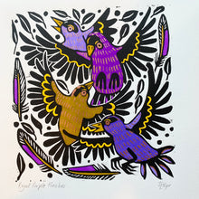 Load image into Gallery viewer, Purple finch linocut