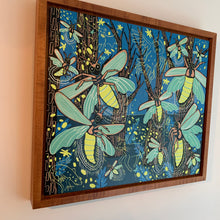 Load image into Gallery viewer, Please allow 3 weeks for delivery—lightning bug woodcut framed in nutmeg
