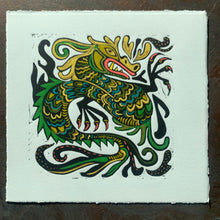 Load image into Gallery viewer, Green Dragon Linocut 2
