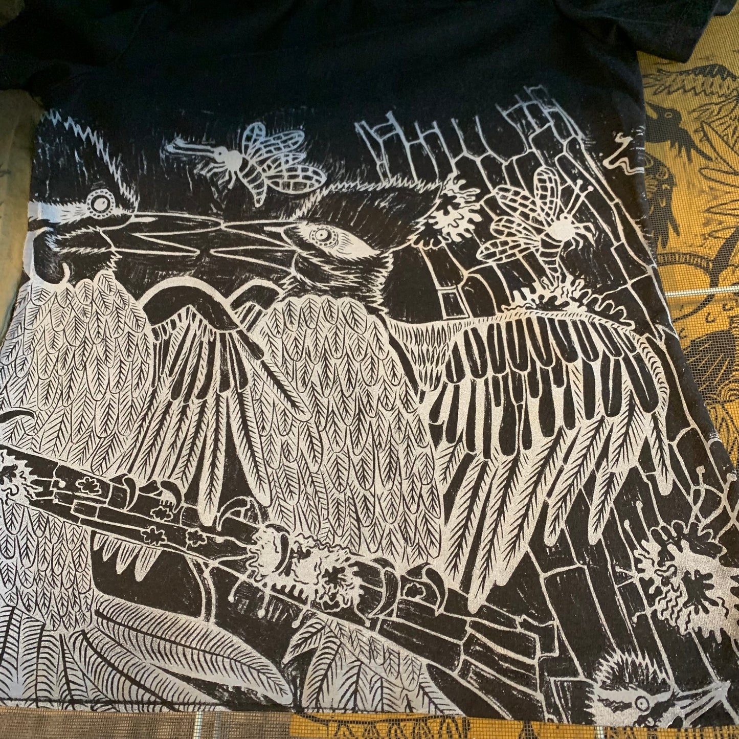 Handprinted pileated woodpecker shirt, October Pre-order