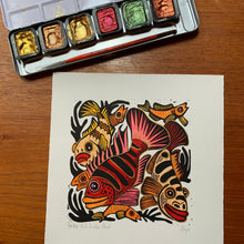 Load image into Gallery viewer, Cichlid inspired Linocut red and orange