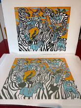 Load image into Gallery viewer, Zebra and extinct megafauna original Woodcut