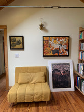 Load image into Gallery viewer, Pre-order Big dog woodcut with poodles and friends framed in black