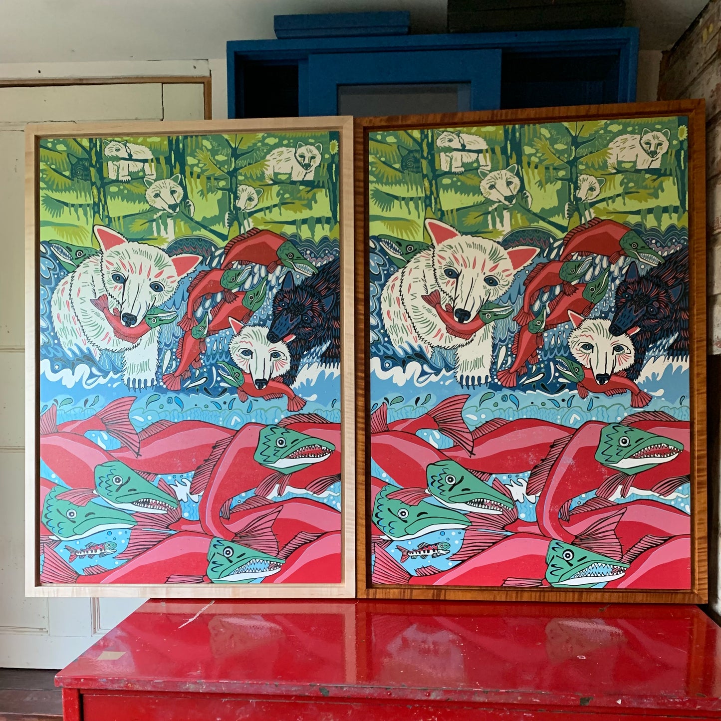 Pre-order Spirit Bear woodcut framed