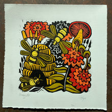 Load image into Gallery viewer, Bee and floral Linocut
