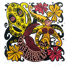 Load image into Gallery viewer, Autumnal Octopus and octoperson Linocut