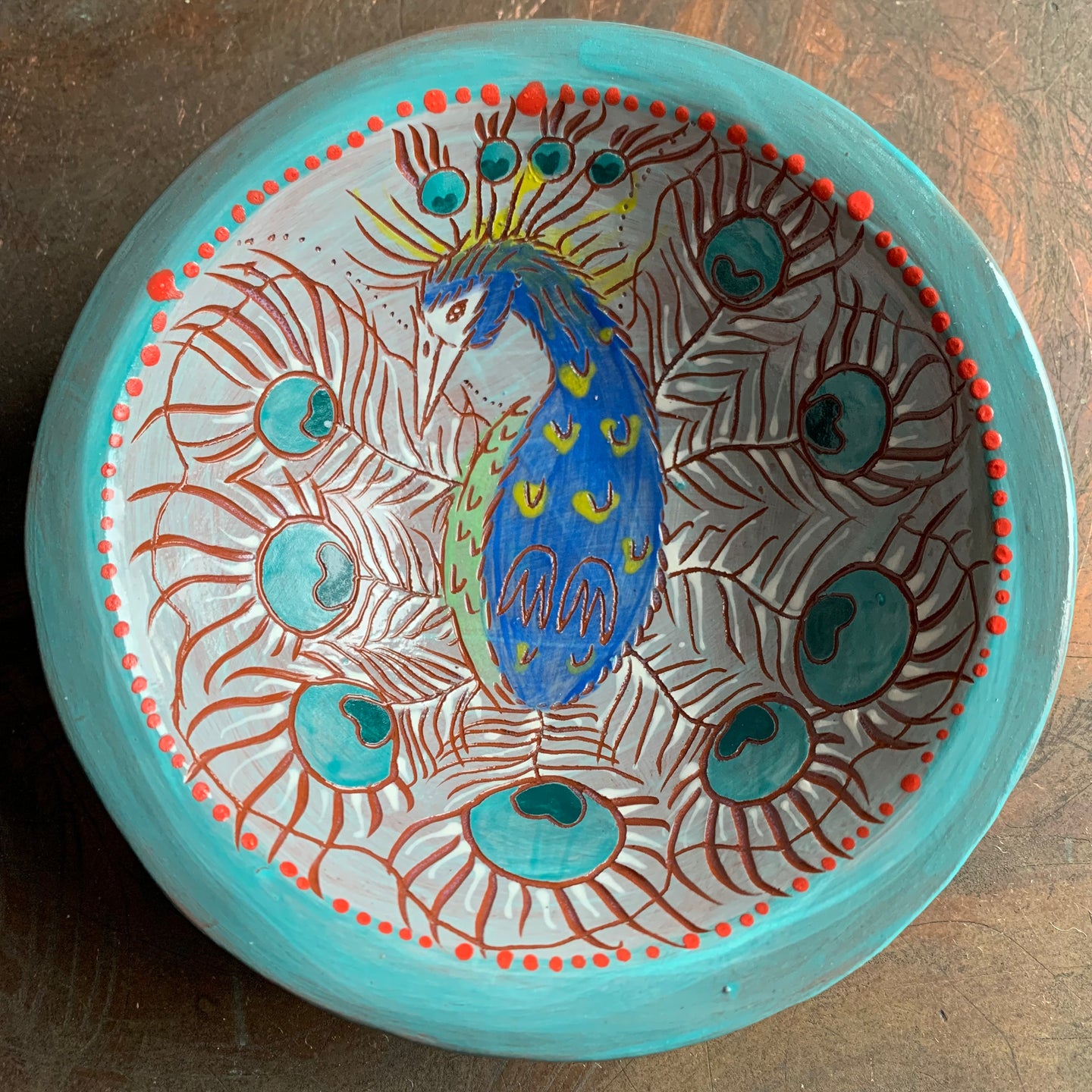 Peacock bowl art deco bottom
