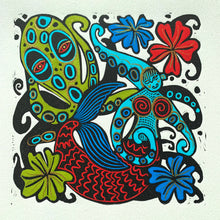 Load image into Gallery viewer, Colorful Octopus and octoperson Linocut