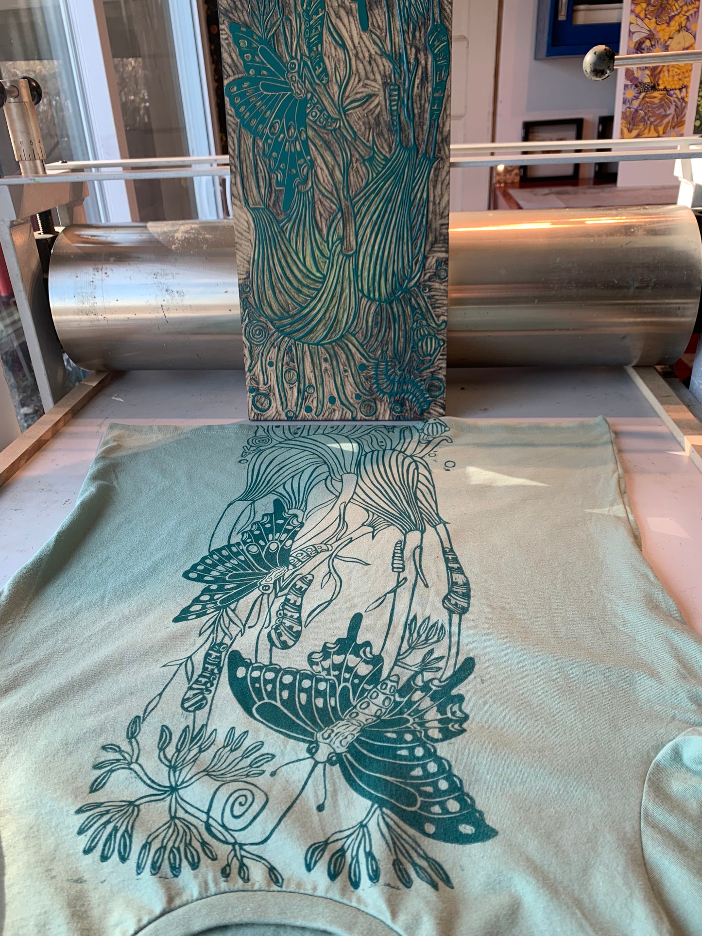 Sage color handprinted fennel shirt, October Pre-order