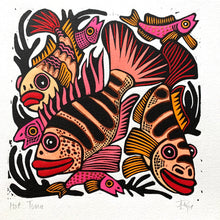 Load image into Gallery viewer, Pink Cichlid inspired Linocut
