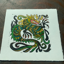 Load image into Gallery viewer, Green Dragon Linocut 2
