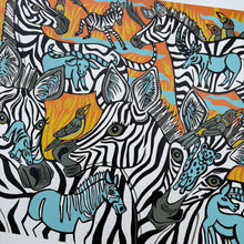 Load image into Gallery viewer, Zebra and extinct megafauna original Woodcut