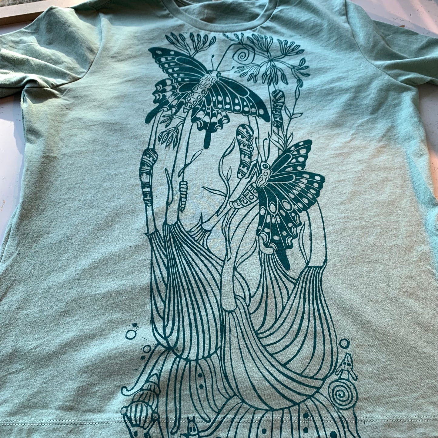 Sage color handprinted fennel shirt, October Pre-order