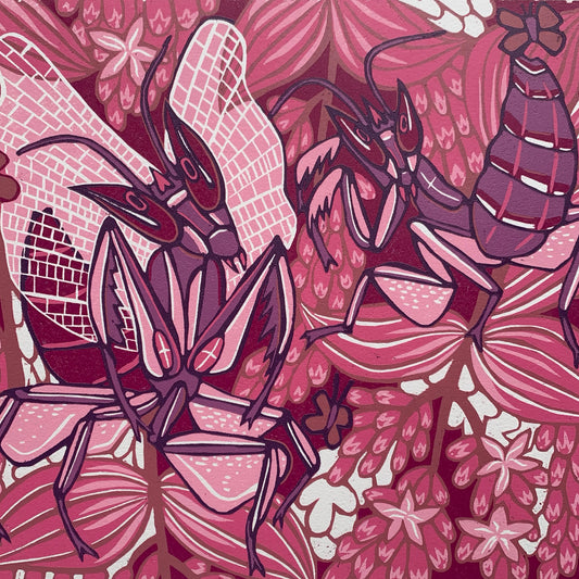 Orchid Mantis original woodcut