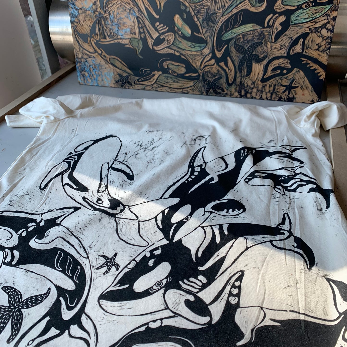 Handprinted orca shirt, Pre-order October