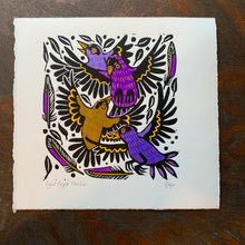 Load image into Gallery viewer, Purple finch linocut
