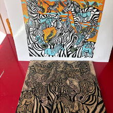 Load image into Gallery viewer, Zebra and extinct megafauna original Woodcut
