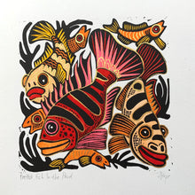 Load image into Gallery viewer, Cichlid inspired Linocut red and orange