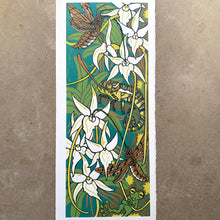 Load image into Gallery viewer, Madagascar orchid and hawkmoth original woodcut