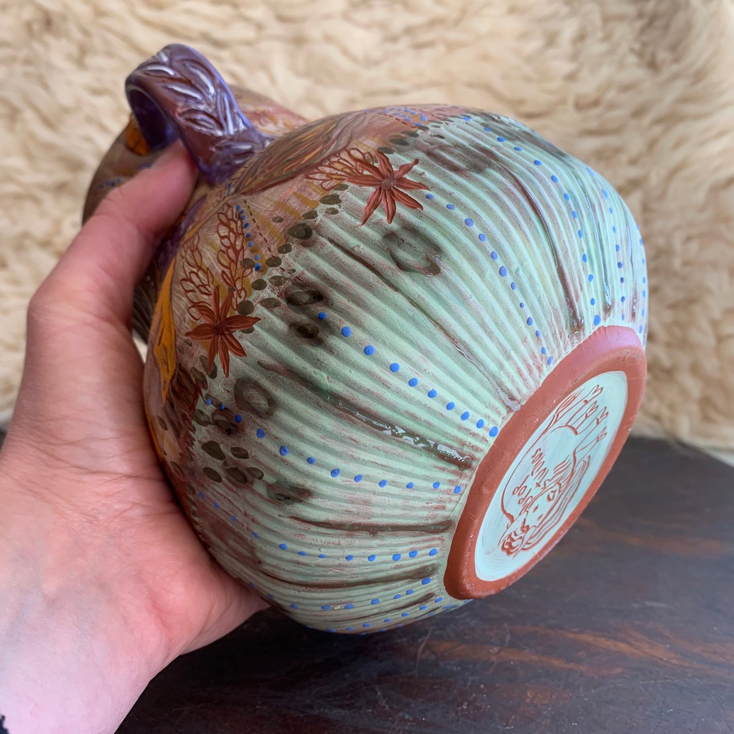Bison and blue butterfly vase