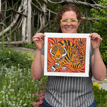 Load image into Gallery viewer, Tiger and housecat original woodcut small