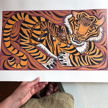Load image into Gallery viewer, Tiger and housecat original woodcut large