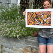 Load image into Gallery viewer, Tiger and housecat original woodcut large