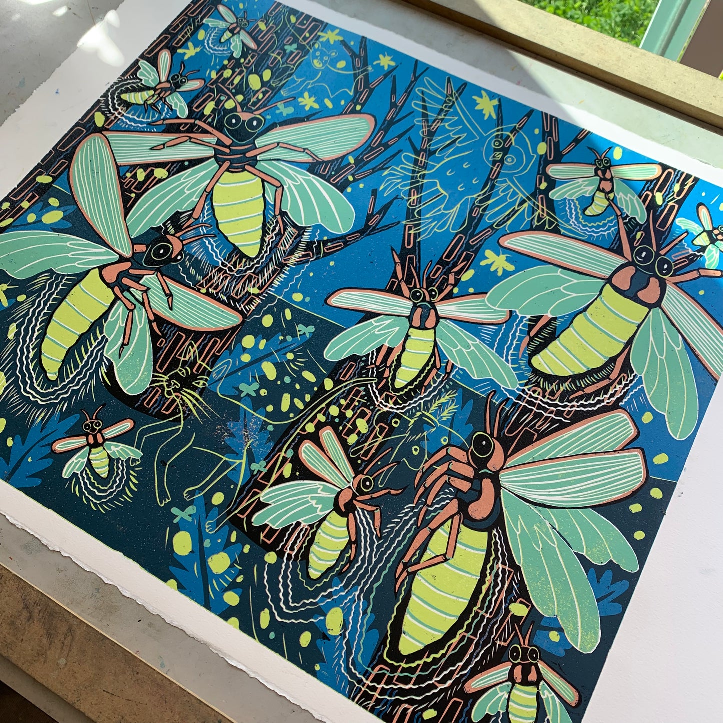 Lightning Bug original woodcut