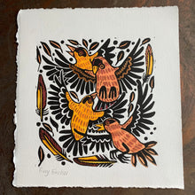 Load image into Gallery viewer, Colorful goldfinch linocut
