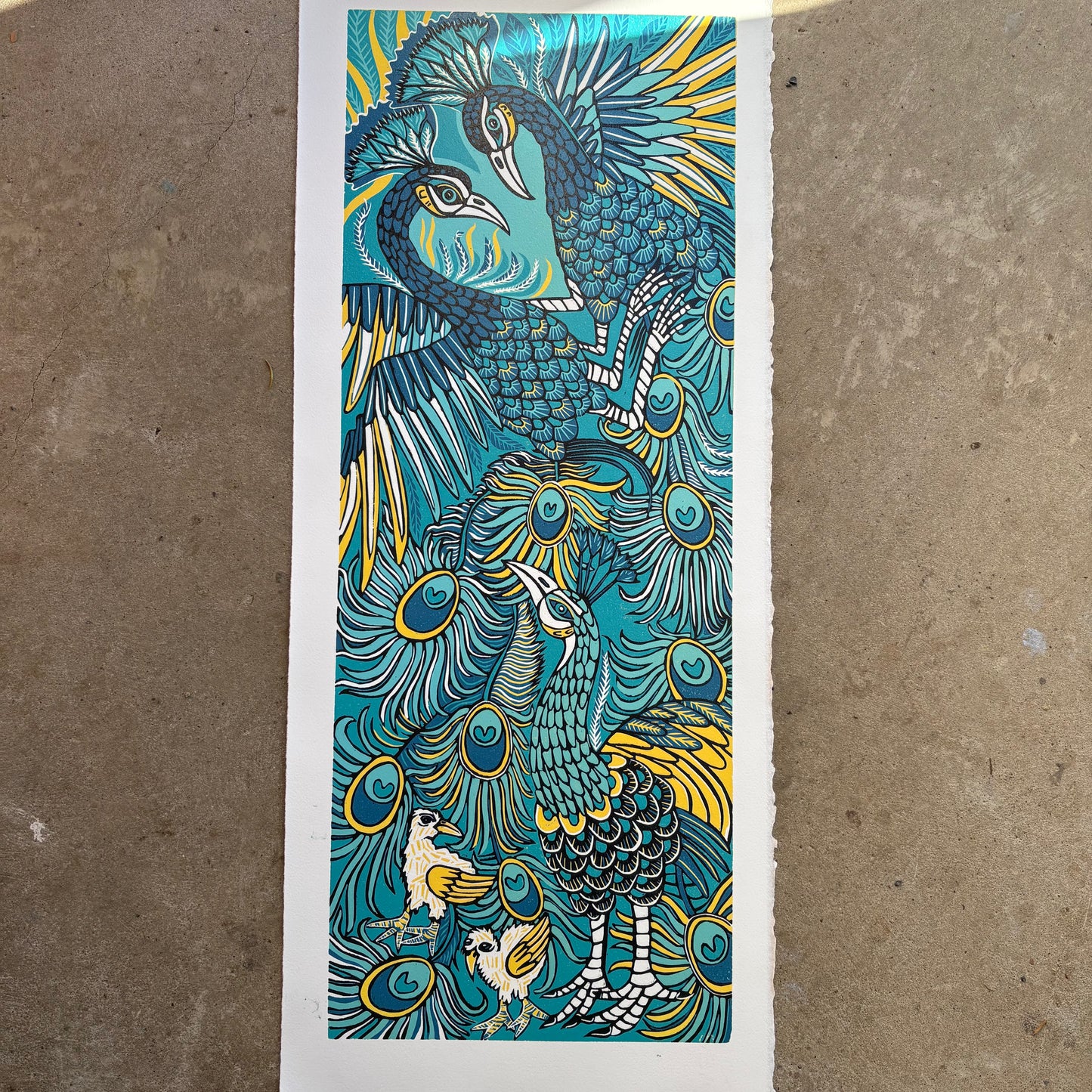Peacock original woodcut