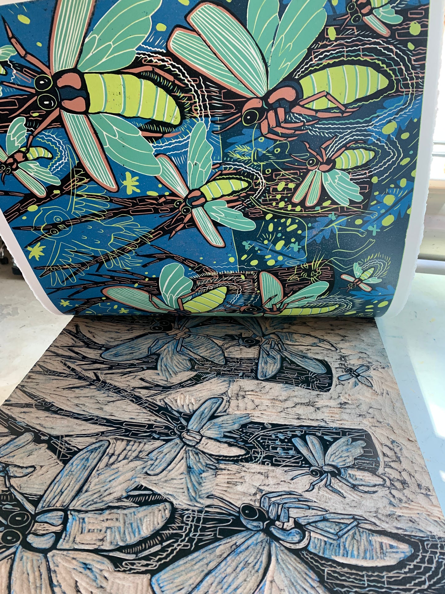 Lightning Bug original woodcut
