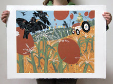 Load image into Gallery viewer, Starling and Balloon Woodcut